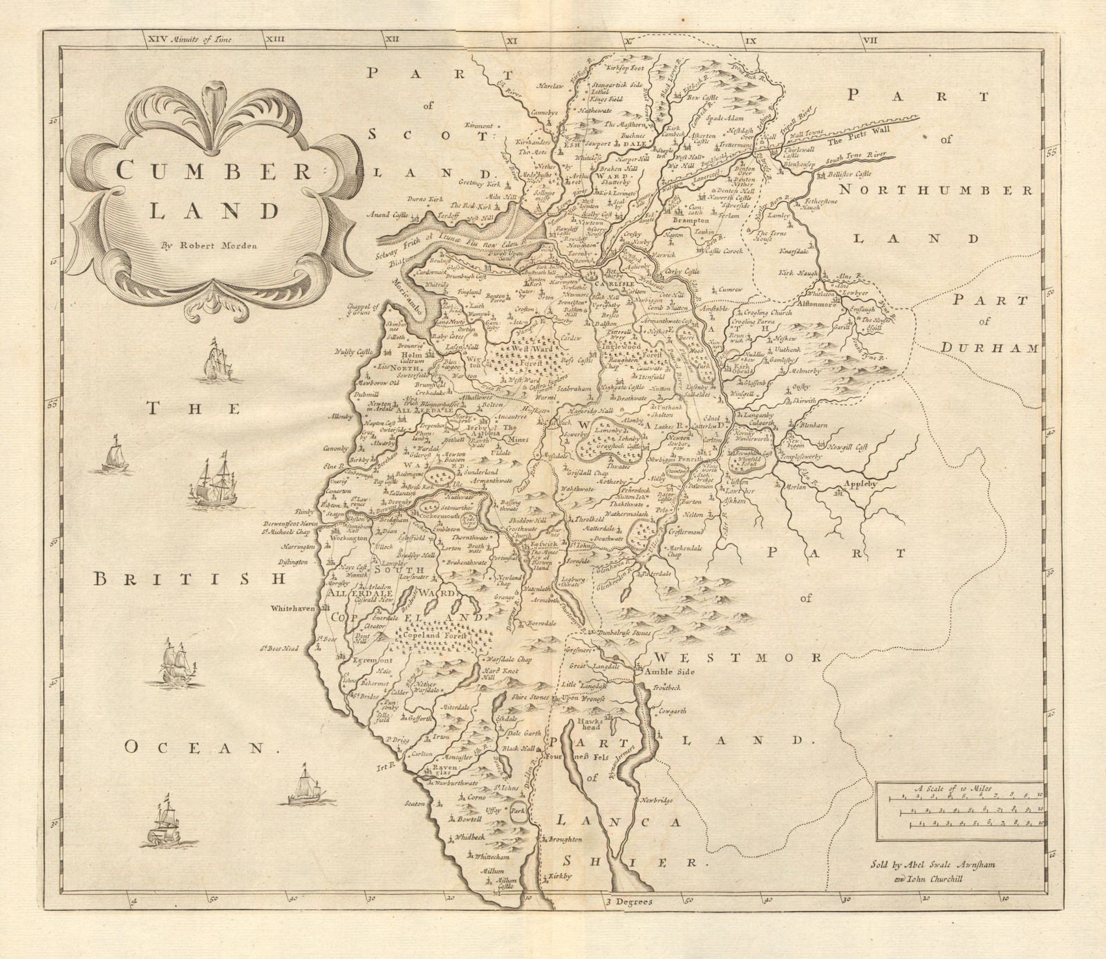 Cumbria. 'CUMBERLAND' by ROBERT MORDEN from Camden's Britannia 1772 old map